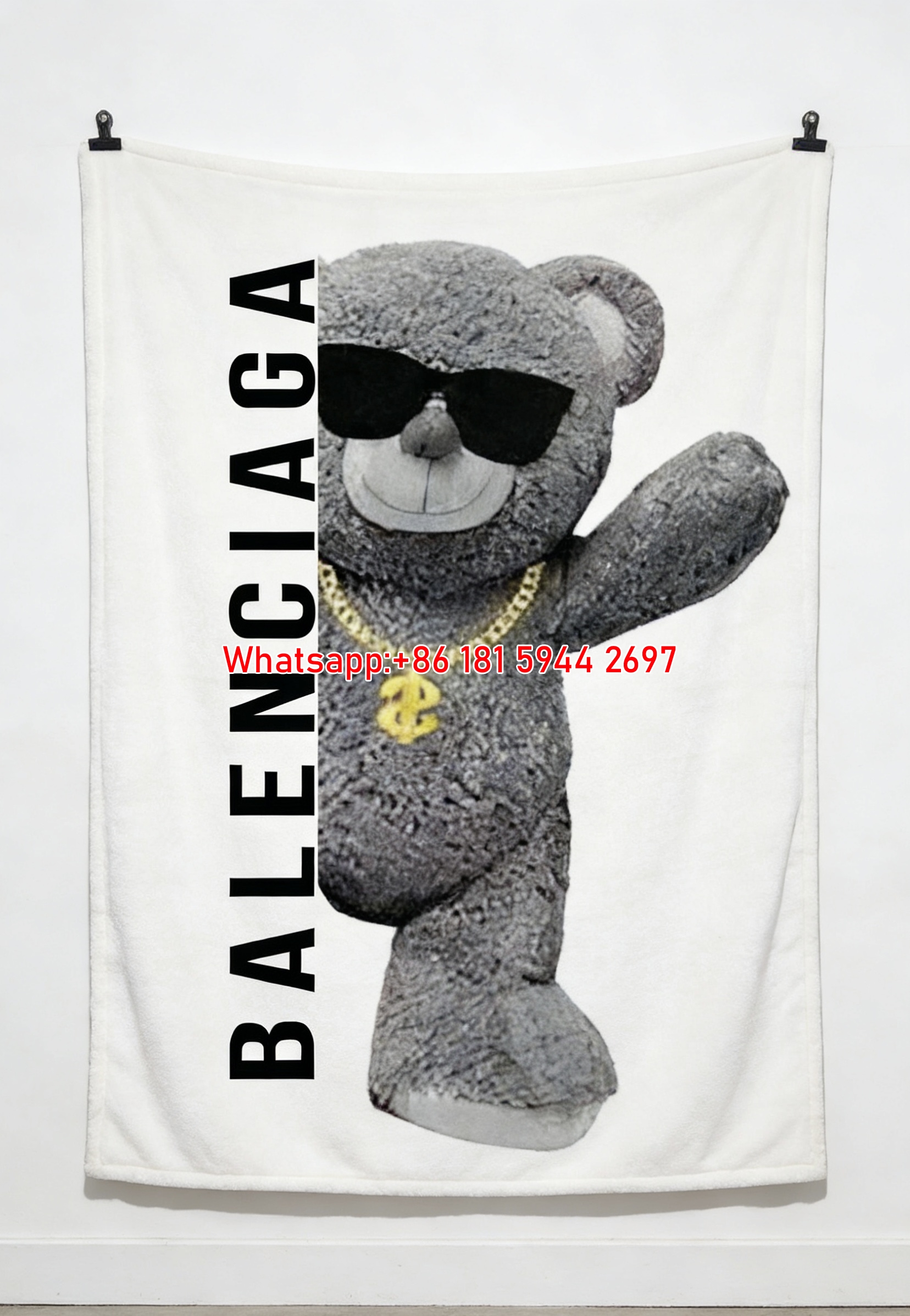 Balenciaga Hip Hop Teddy Bear Flannel Sofa Throw Blanket BA159